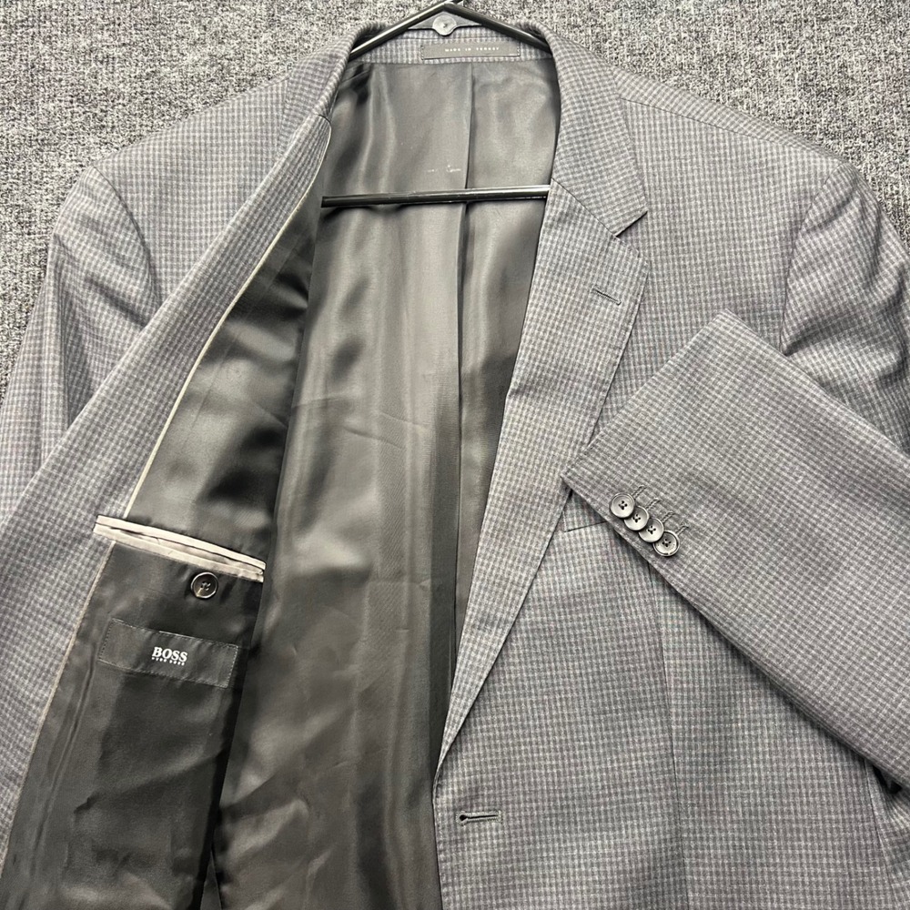 BOSS Hugo Boss Grey Reda Super 110 Wool Micro Check Blazer Jacket 40R